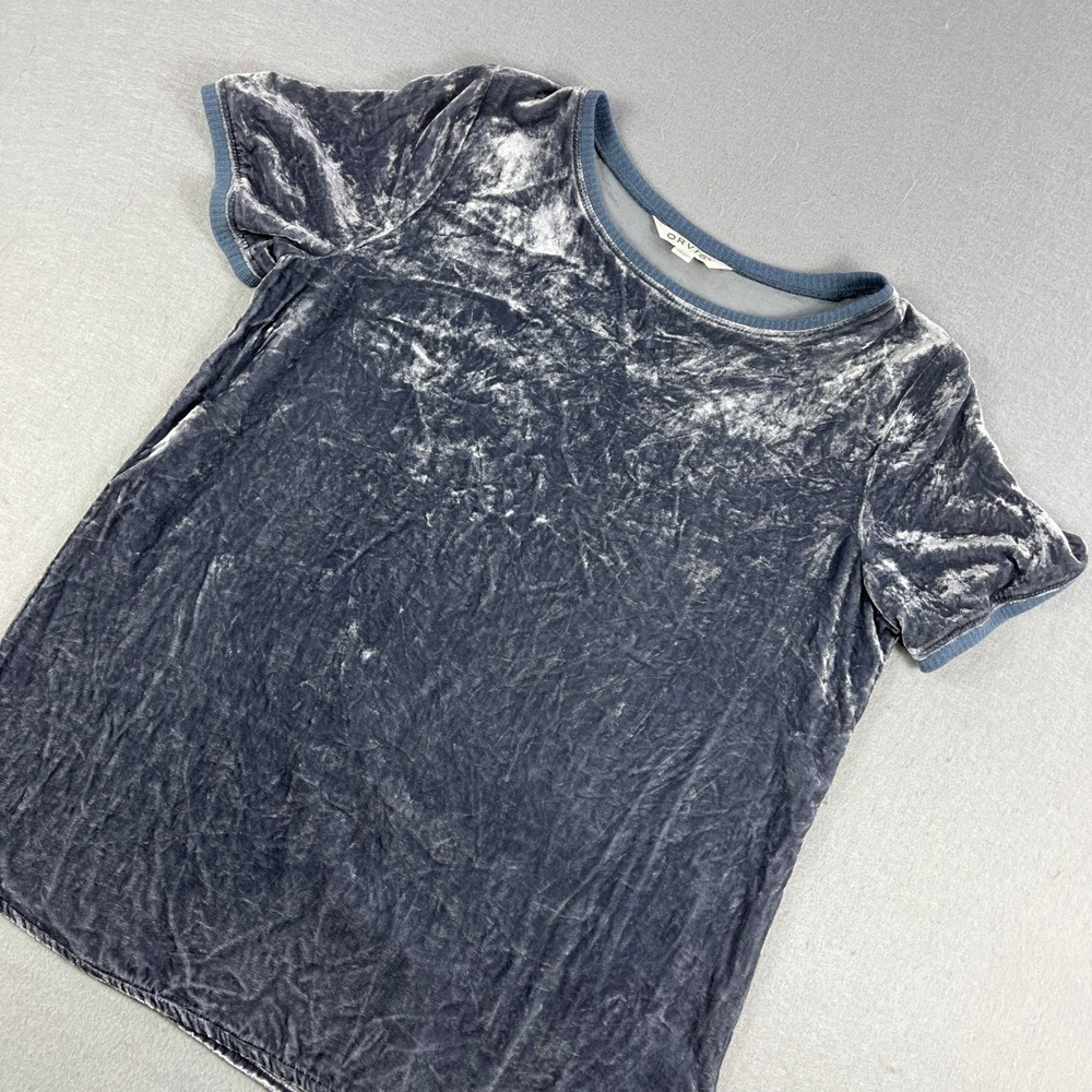 ORVIS Womens Grey Velvet Short Sleeve T Shirt Top XS Crushed Look